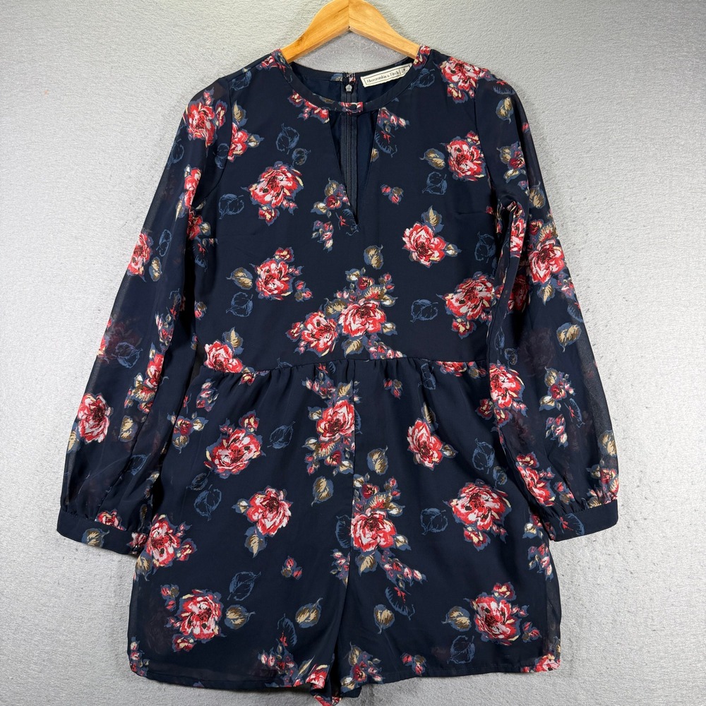 Abercrombie Fitch Navy Floral Print Long Sleeve‎ Romper Size 4 Shorts Comfort